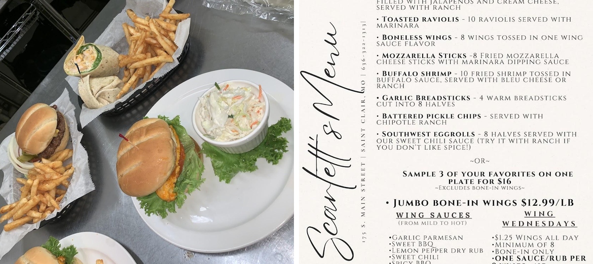 Scarlett's Bar and Grill Menu
